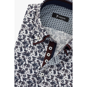 Camicia Uomo 2 Bottoni Button Down 7bottoni Doppio Coll Popeline Stampato Bianco e Blu