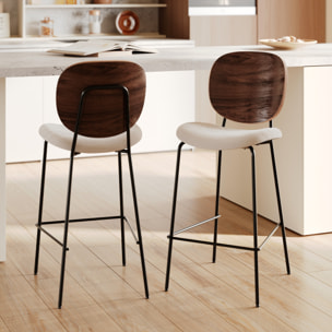 Lot de 2 chaises pour îlot central 65,5 cm en tissu beige - Simone