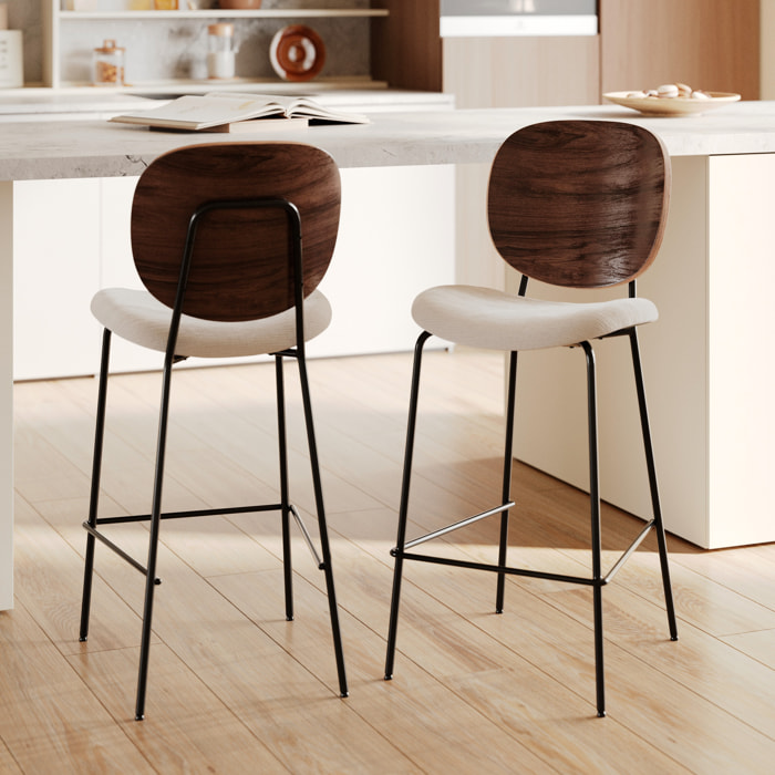Lot de 2 chaises pour îlot central 65,5 cm en tissu beige - Simone