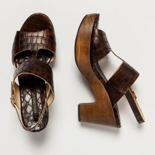 Sandalias con tacón S3270F FANTASY ALLI.WAX BROWN/ST.LAURENT SANDAL color Alligator wax brown