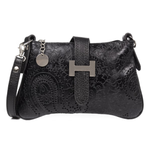 FIRENZE ARTEGIANI Borsa da Donna Allerona.Incisione Arabesco in Vera Pelle Scamosciata. Prodotto in Italia 24x2x14 Cm. Colore nero
