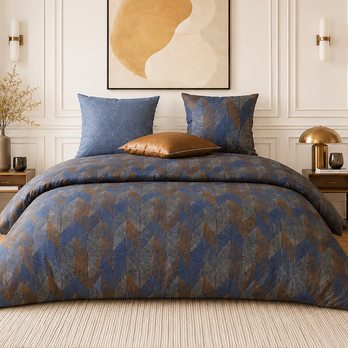 Parure housse de couette 100% percale de coton motif losanges à pois - BLUSKY