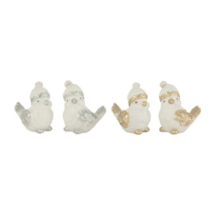 J-Line figurine Oiseaux Chapeau - polyrésine - argent/or - small - 4 pcs