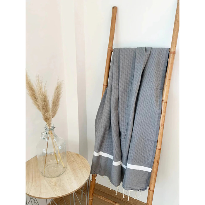 Fouta nid d'abeille traditionnelle Gris 200x200 190g/m² - Melissa Grey XL