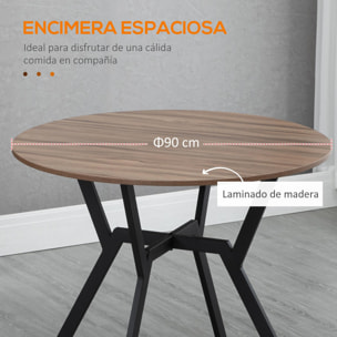 Mesa de Comedor Redonda Mesa de Cocina Industrial con Tapa de Madera y Marco de Acero para Salón Carga 60 kg Ø90x76 cm Marrón