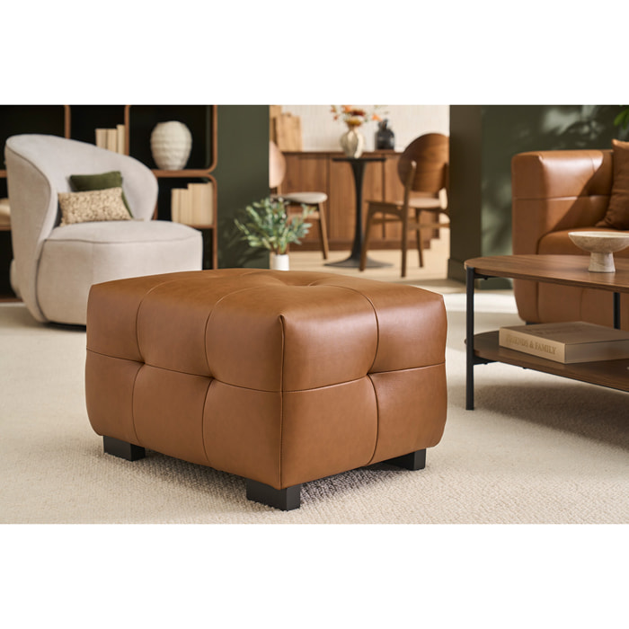 Pouf repose-pieds design en cuir marron CORTO