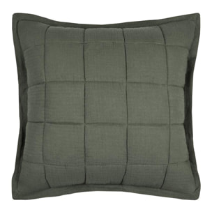 Coussin carré uni en gaze de coton surpiquée - Kaki