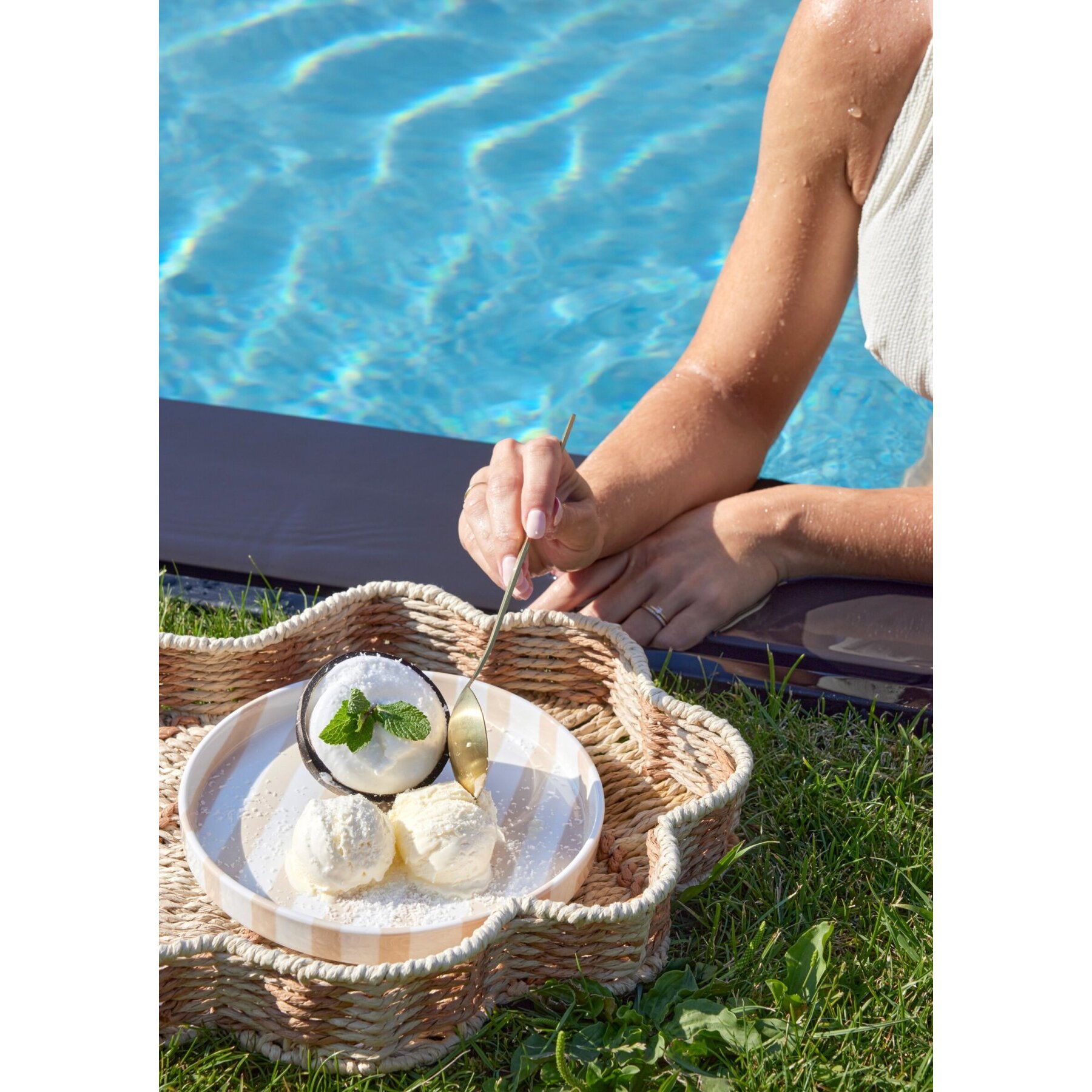 J-Line assiette lignée - grès - beige clair/blanc - small - set de 6