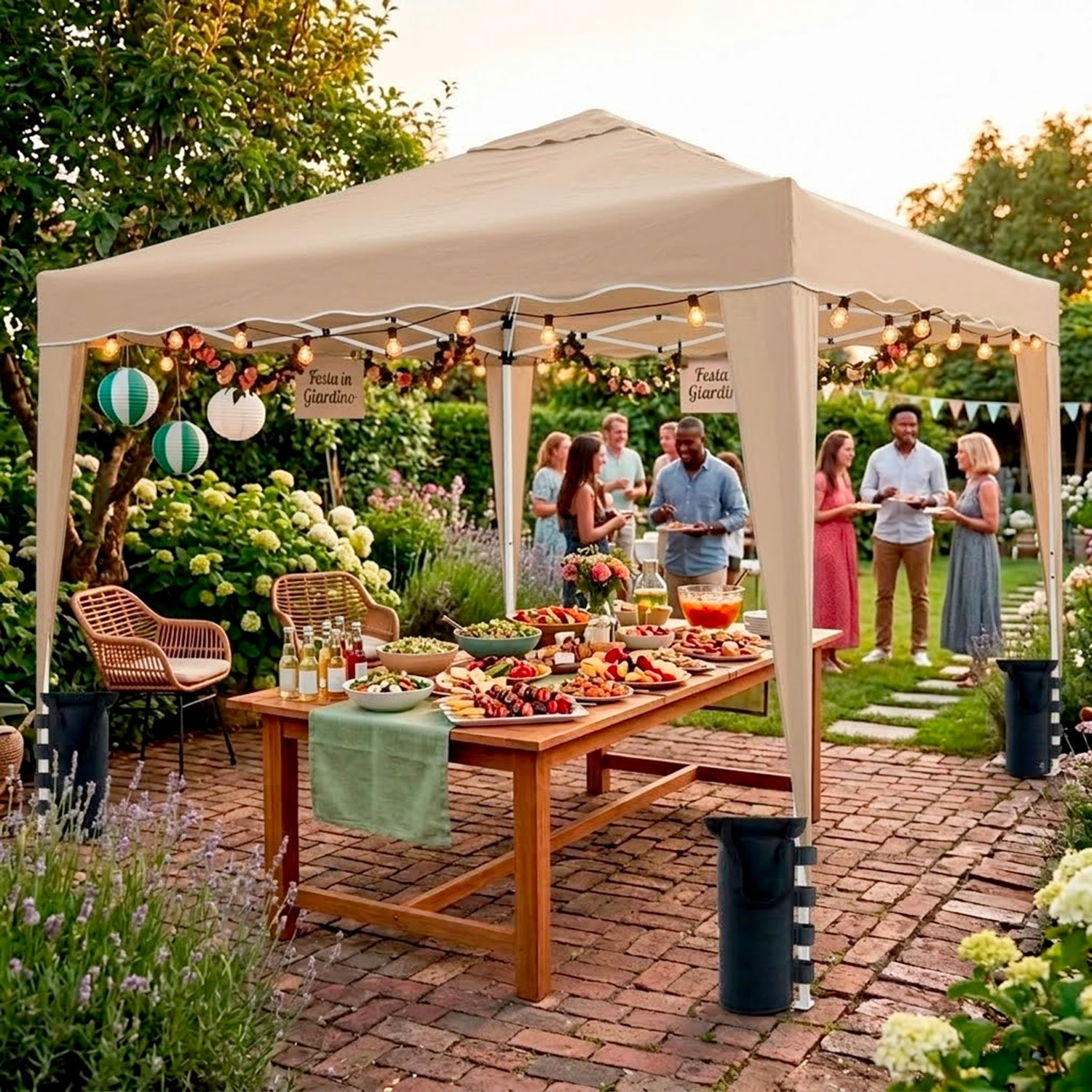 Gazebo Pieghevole 3x4 M in Acciaio con Telo Idrorepellente 160 g/m² Anti-UV Struttura Robusta Apertura Rapida con Borsa e 4 Sacche Beige