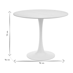 Table à manger design ronde en céramique blanche et métal D90 cm MALOU