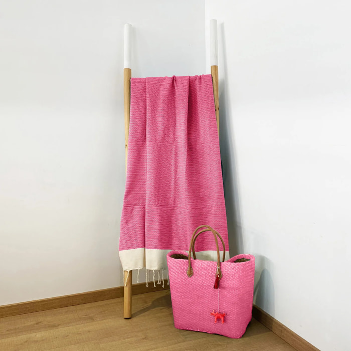Fouta nid d’abeille traditionnelle - Athena Fuchsia - 100x200cm - 190g/m²