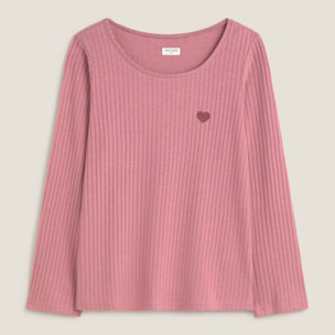 Camiseta de punto canalé Sisa color rosa Poliéster