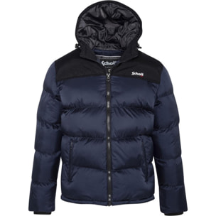 UTAH2 PADDED HOODED JACKET WITH YOKES & SCHOTT NYC CHEST EMBROIDERY BODY = 100% NYLON / YOKES = 60% COTTON 40% NYLON Blu