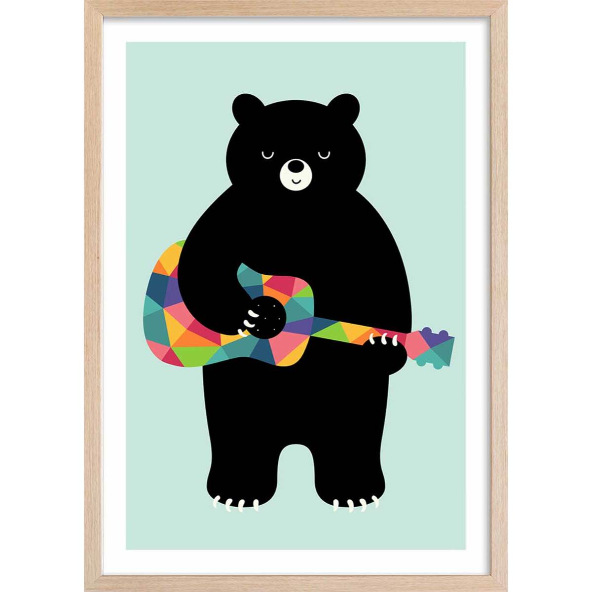 Affiche  rock and roll bear Affiche + cadre en bois - Chêne