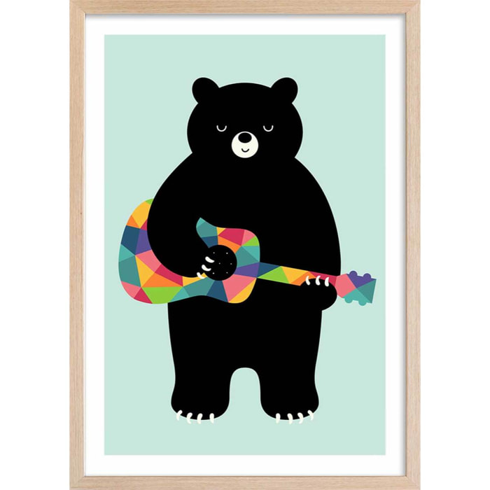 Affiche  rock and roll bear Affiche + cadre en bois - Chêne