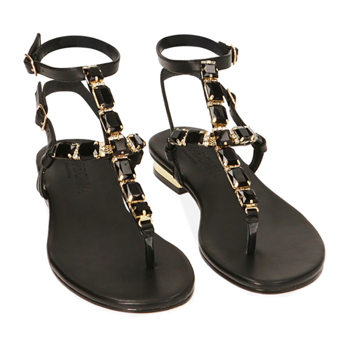 Sandalias planas con pedreria negras