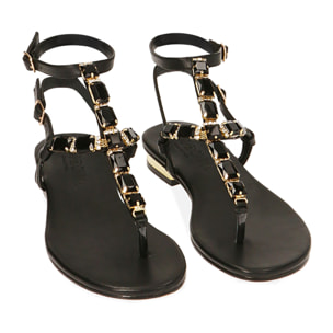 Sandalias planas con pedreria negras