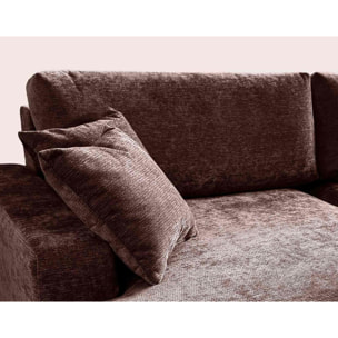 Pivoine - Canapé d'angle ouvert gauche 4 places convertible avec coffre en tissu texturé - Marron