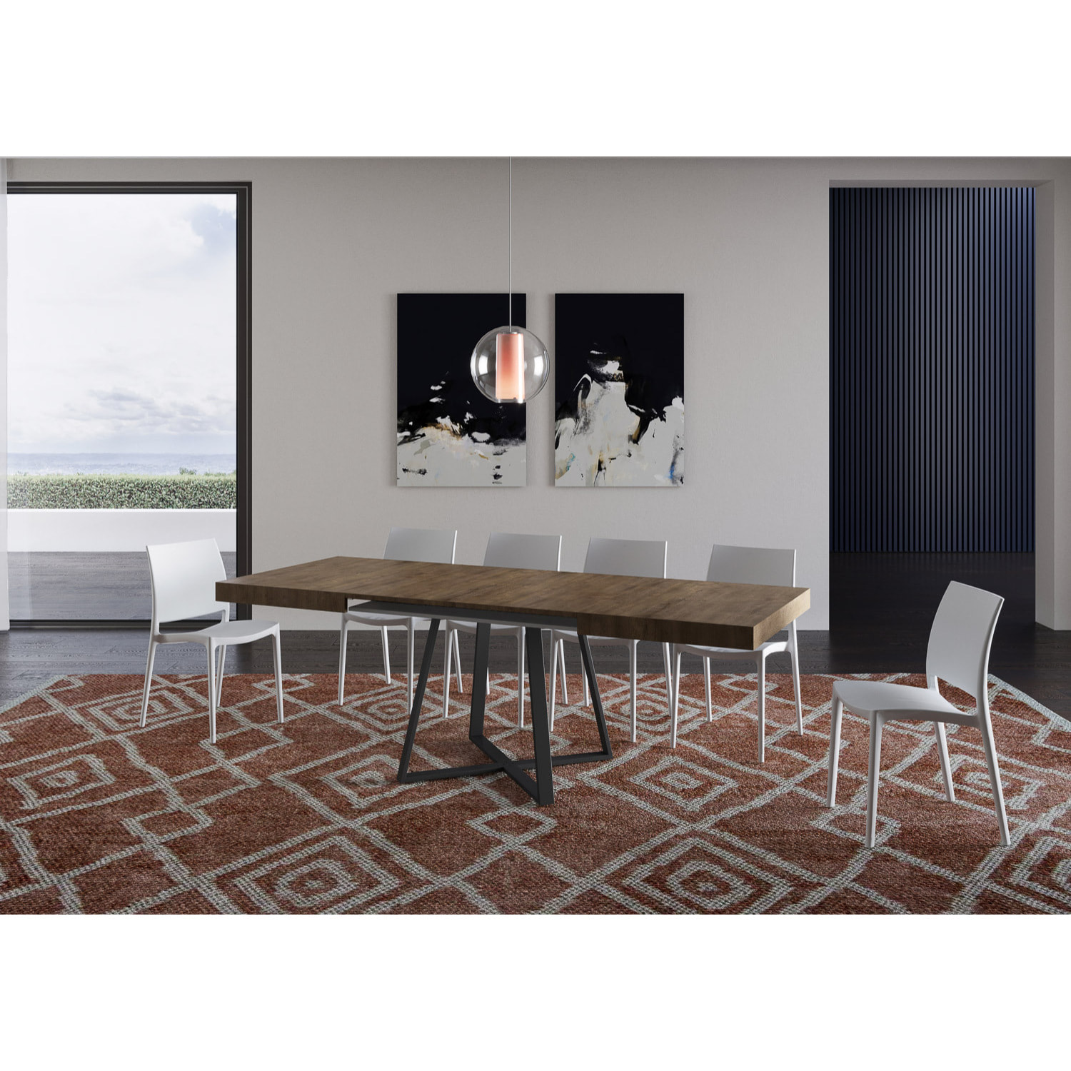 Tavolo allungabile 90x130/390 cm Abbraccio noce gambe antracite