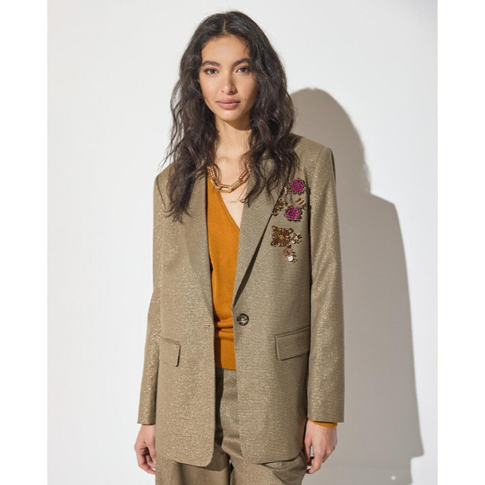 Tessuto lurex pied de poule americano con applicazioni