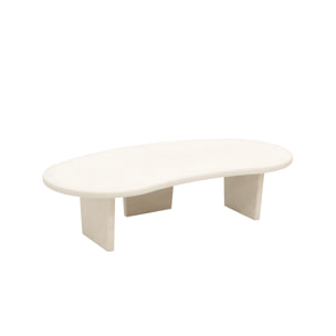 Mesa de centro de microcemento de formas orgánicas con tres patas tono blanco roto de 120cm Alto: 30 Largo: 120 Ancho: 59.4