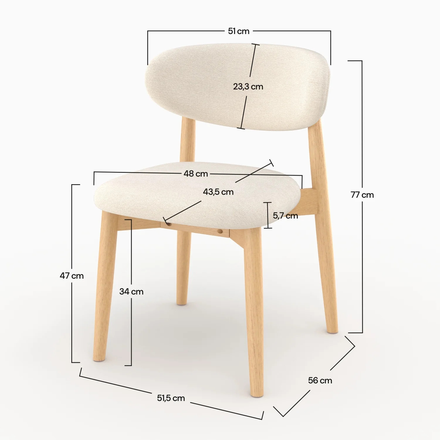 Lot de 2 chaises en tissu beige et bois d'hévéa naturel - Yuna