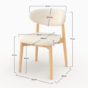 Lot de 2 chaises en tissu beige et bois d'hévéa naturel - Yuna