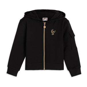 Felpa bambina con zip, cappuccio e dettagli dorati