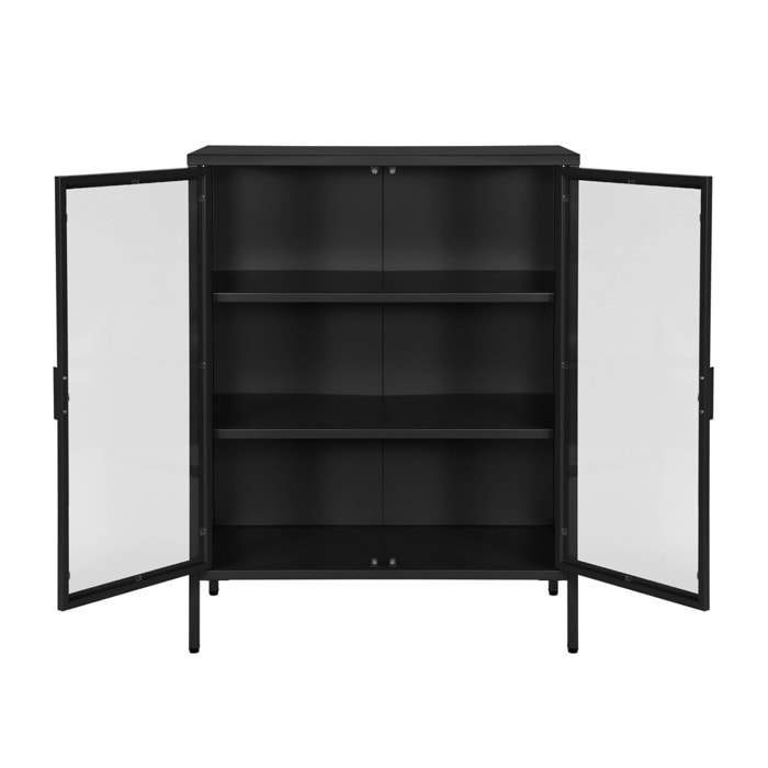 Armoire vitrine acier et verre trempé 2 portes 80cm noir - Arkansas