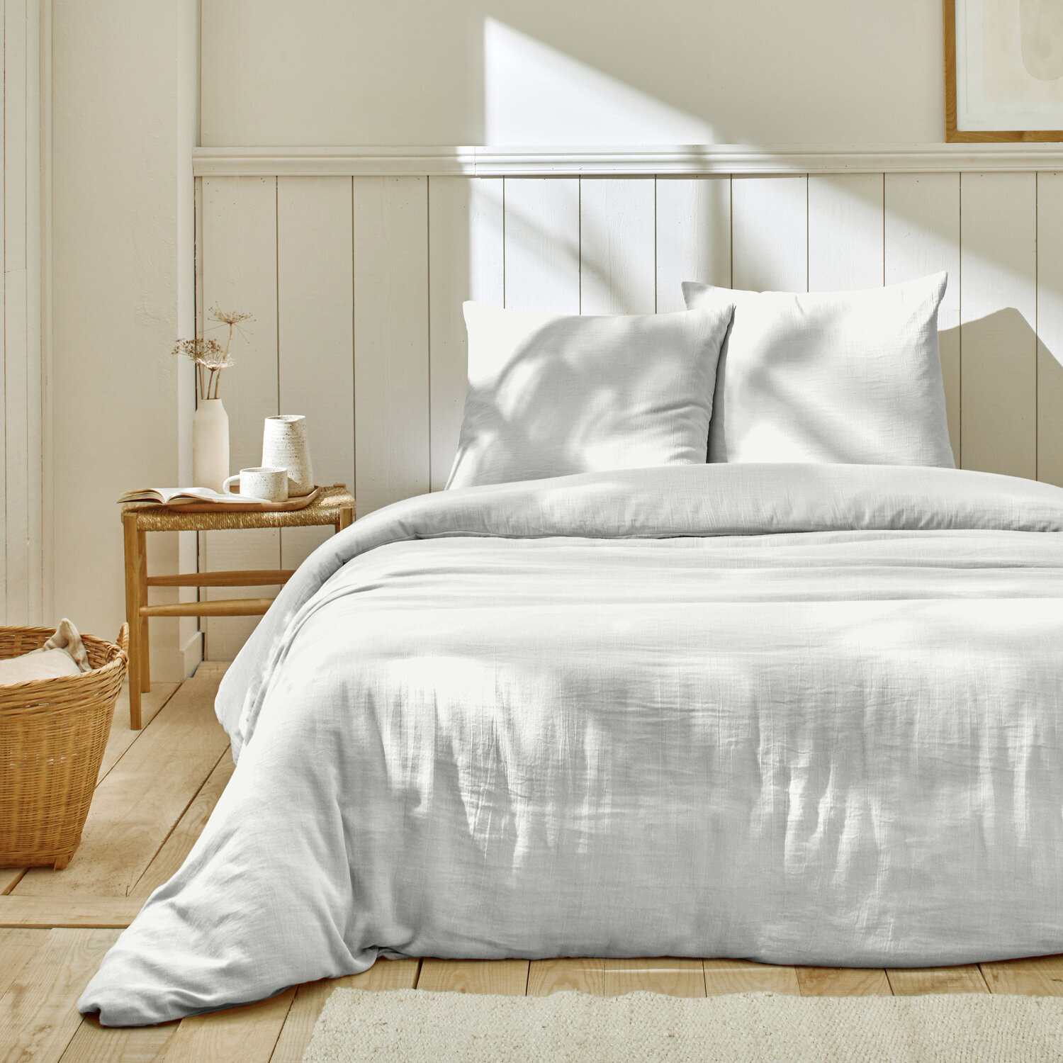 Parure housse de couette gaze de coton blanc