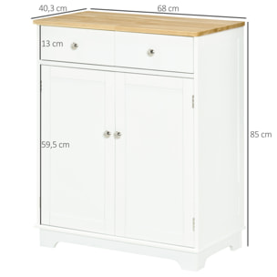 Buffet multi-rangement 2 portes avec étagère réglable 2 tiroirs coulissants MDF plateau bois d'hévéa