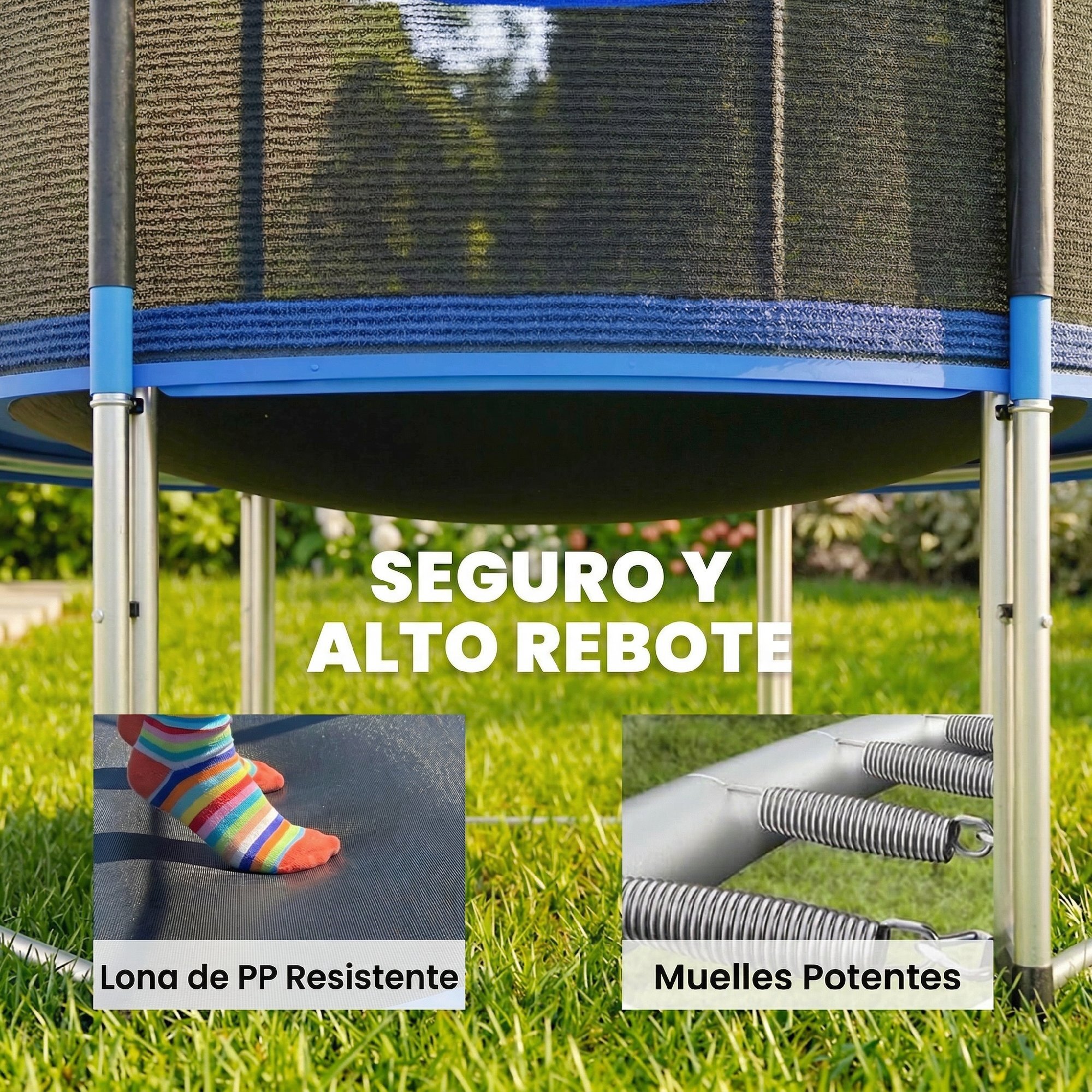 Cama Elástica para Niños Exterior Ø244 cm, Trampolín para Niños de +6 Años con Red de Seguridad, Escalera, Acolchado de Muelles y Marco de Acero Galvanizado, Carga 100 kg