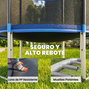 Cama Elástica para Niños Exterior Ø244 cm, Trampolín para Niños de +6 Años con Red de Seguridad, Escalera, Acolchado de Muelles y Marco de Acero Galvanizado, Carga 100 kg