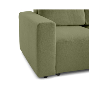 Livy - canapé d'angle réversible 4 places convertible avec coffre en tissu bouclette - Vert