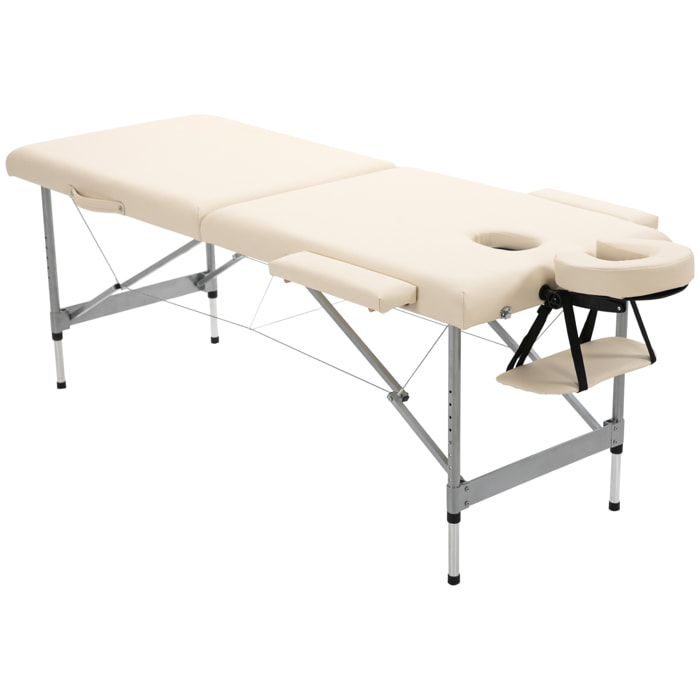 HOMCOM Camilla de Masaje Plegable Mesa de Masaje Portátil con Altura Ajustable en 7 Posiciones Reposacabezas y Marco de Aleación de Aluminio para Fisioterapia Carga 130 kg 186x71x62-83 cm Beige