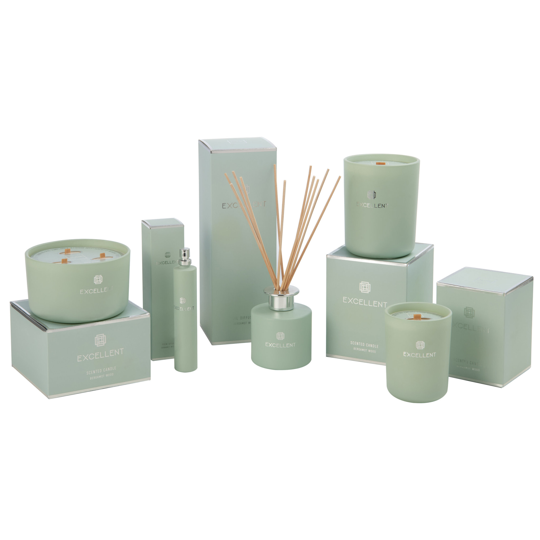 J-Line parfum de maison Excellent - Bergamot Wood - verre - vert menthe