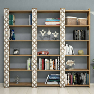 Libreria Vele, Scaffale da ufficio, Mobile portalibri, Biblioteca, 185x24h170 cm, Noce e Bianco