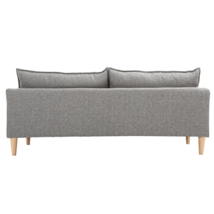 Canapé scandinave 3 places en tissu gris et bois clair KATE