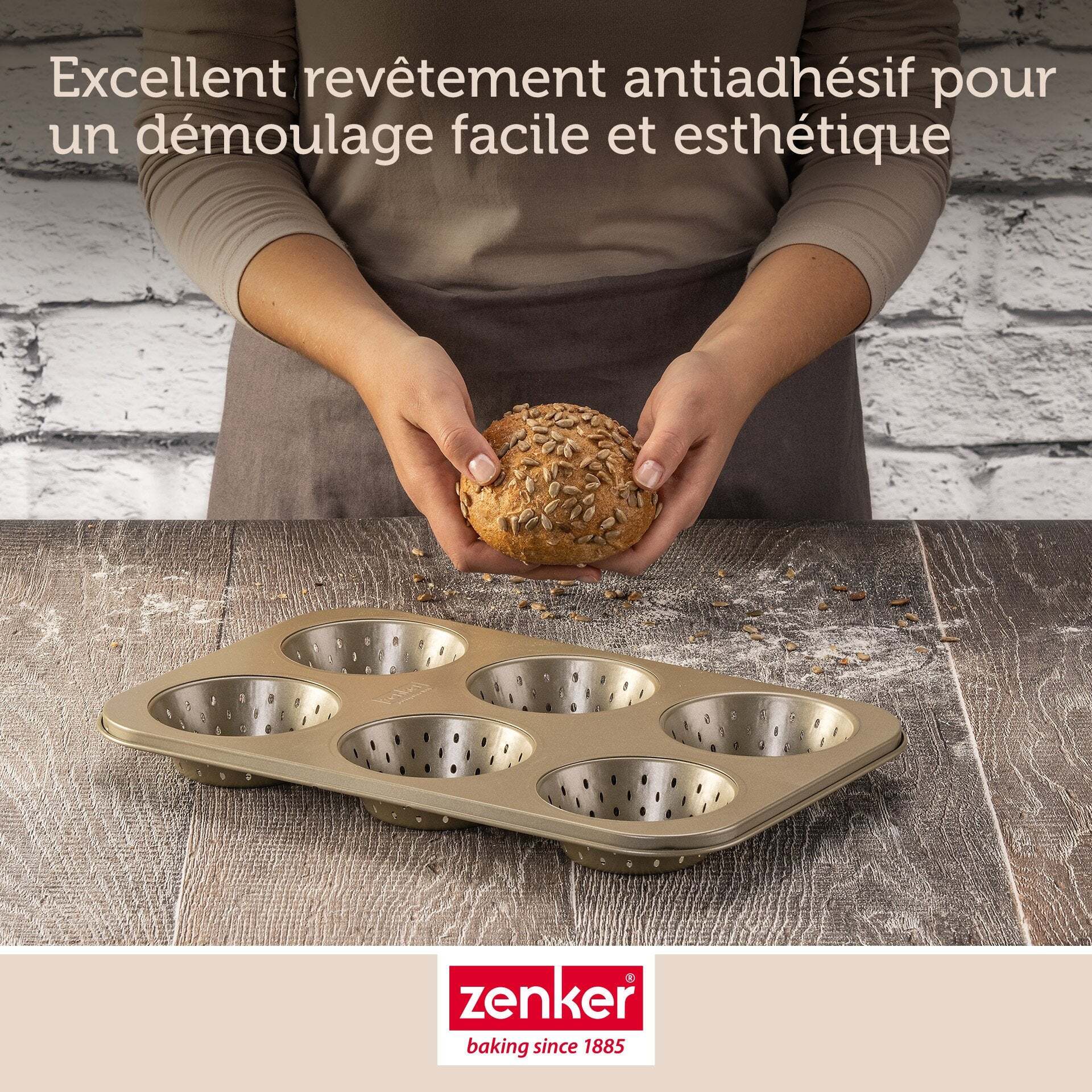 Moule à petits pains individuels ronds 6 empreintes 33 x 22 cm Zenker Mojave Gold