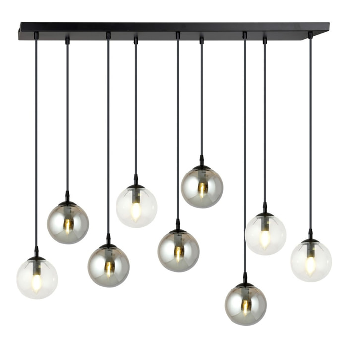 Lampada a sospensione COSMO in acciaio nero con sfere in vetro