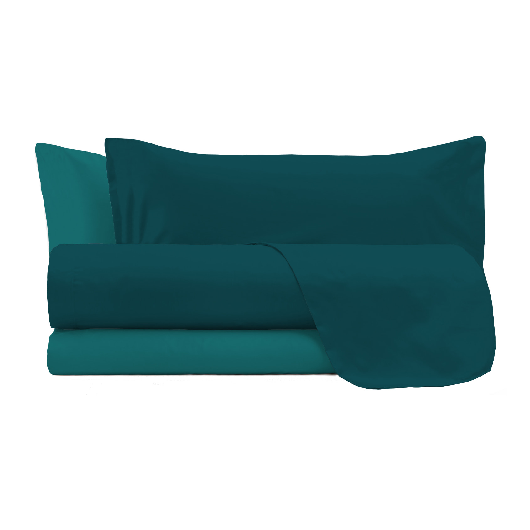 COMPLETO LETTO NATURAL COLOR, 100% Cotone, Made in Italy - VERDE PETROLIO/VERDE BOTTIGLIA