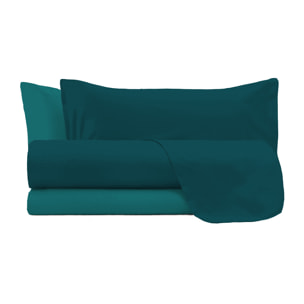 COMPLETO LETTO NATURAL COLOR, 100% Cotone, Made in Italy - VERDE PETROLIO/VERDE BOTTIGLIA