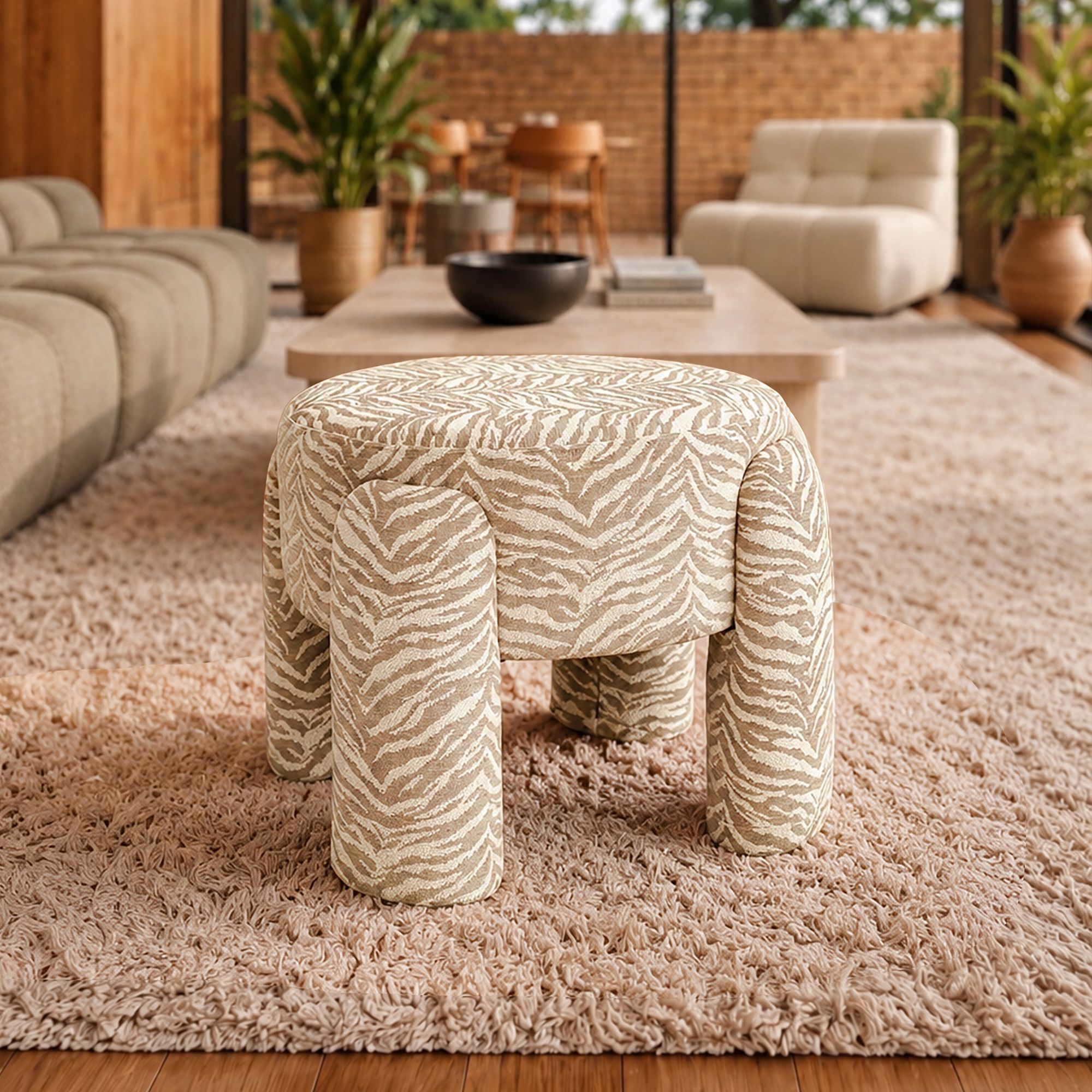 Tabouret en tissu tigré beige ORION