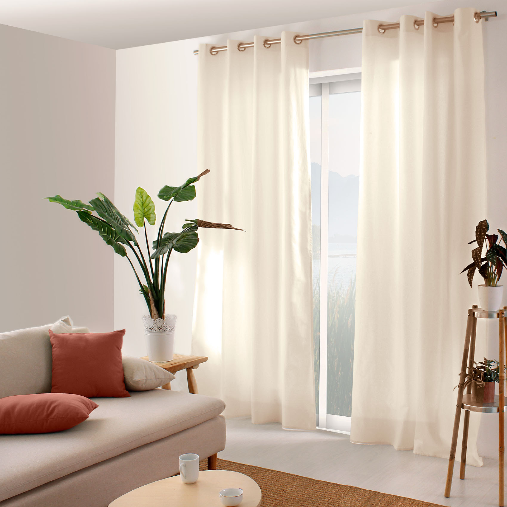 Rideau coloré en pur coton 8 œillets - Ecru