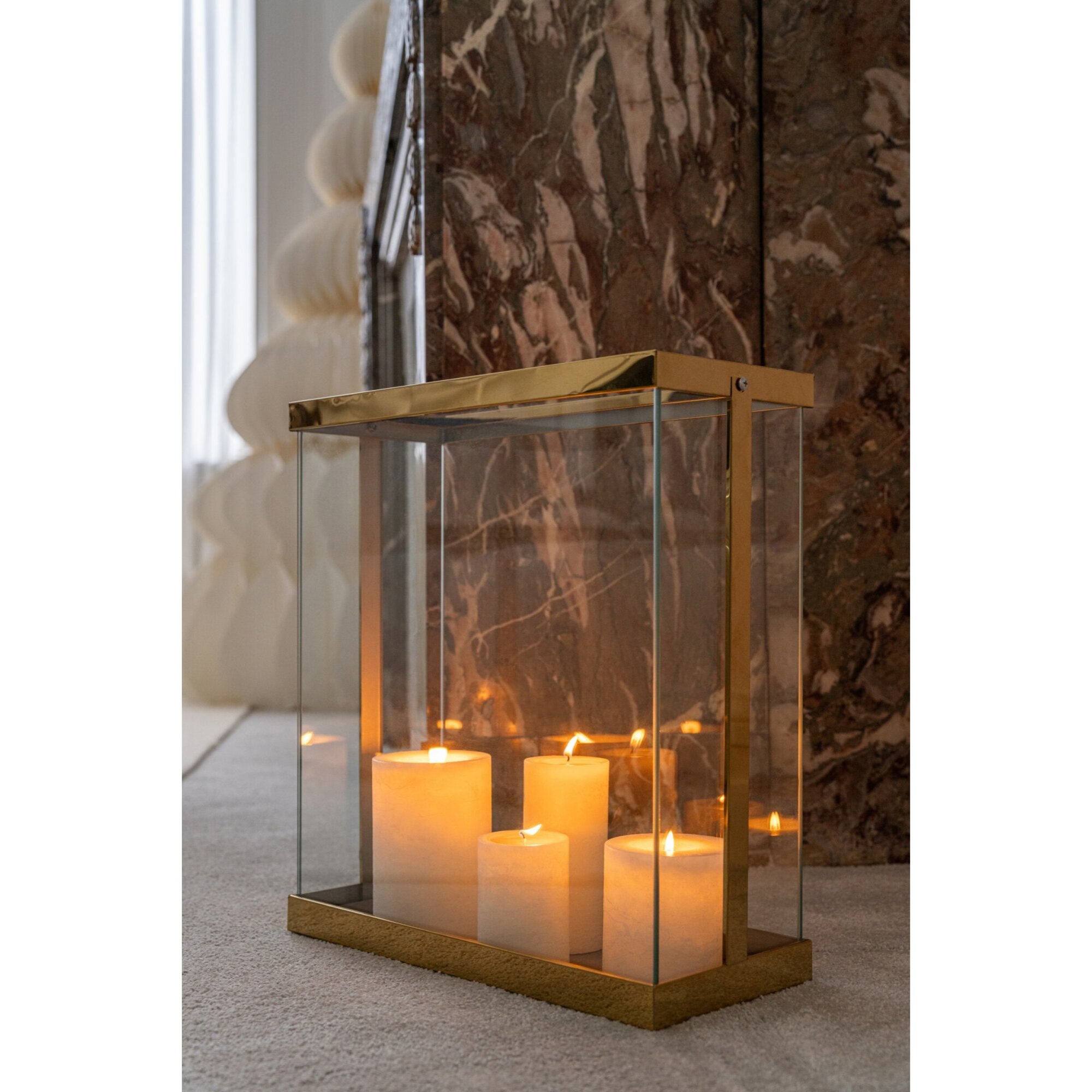 J-Line lanterne Rectangle Enma - fer/verre - or - large