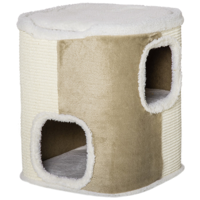 Barril Rascador para Gatos 2 Niveles con Cuevas de Sisal Felpa 40x40x49 cm Beige