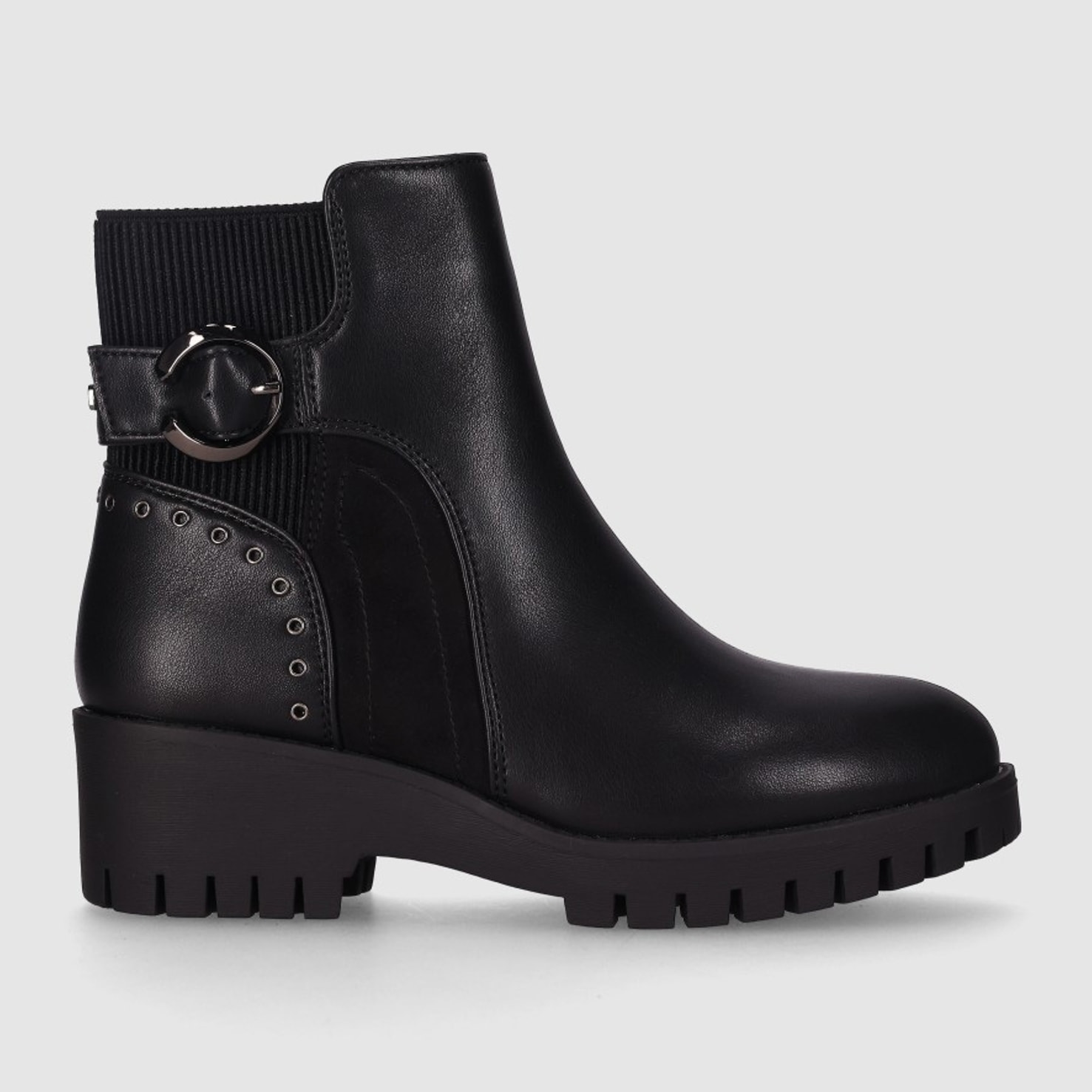 Botines de Piel Sintética - Negro - Tacón: 3 cm
