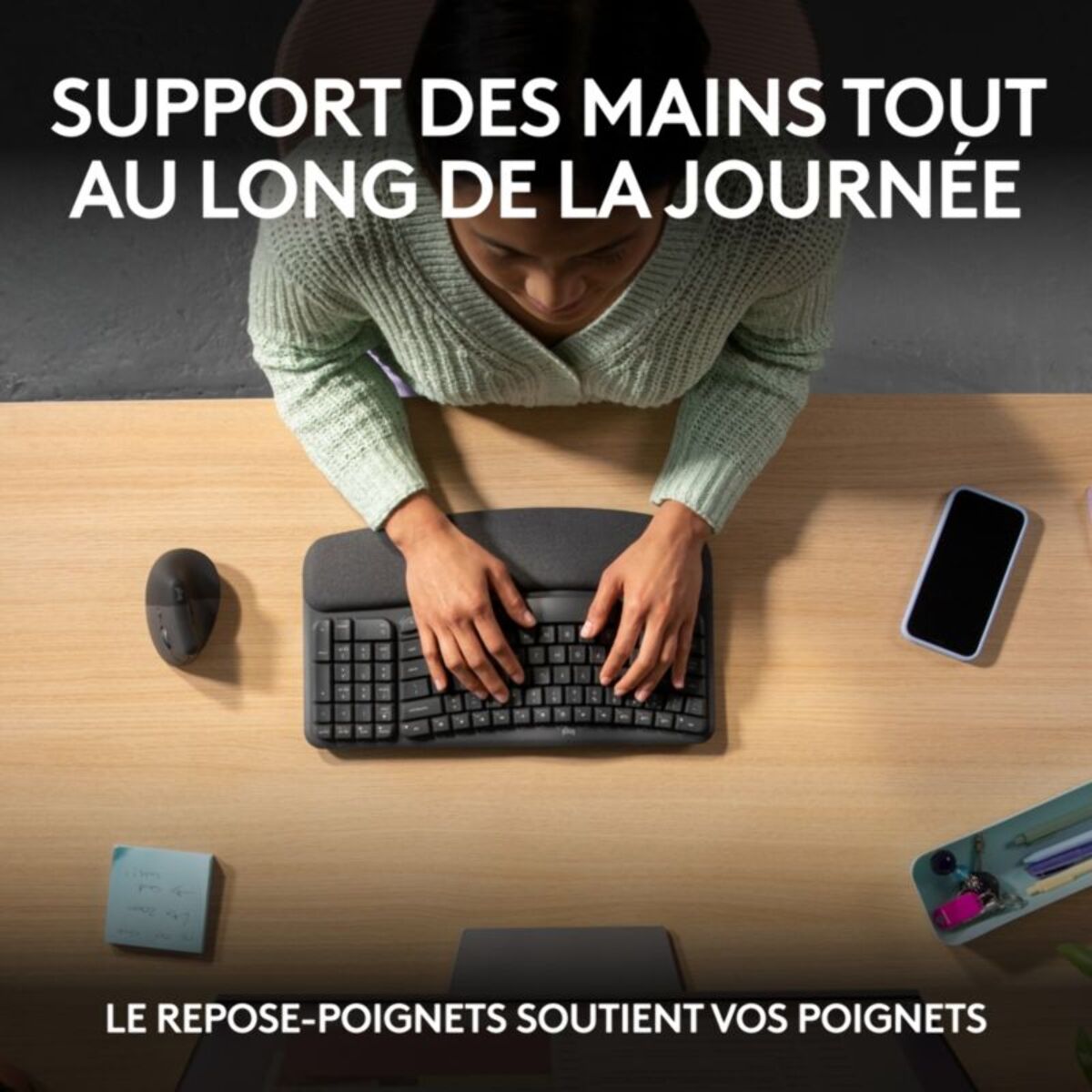 Clavier sans fil LOGITECH Wave Keys ergonomique +  repose poignets