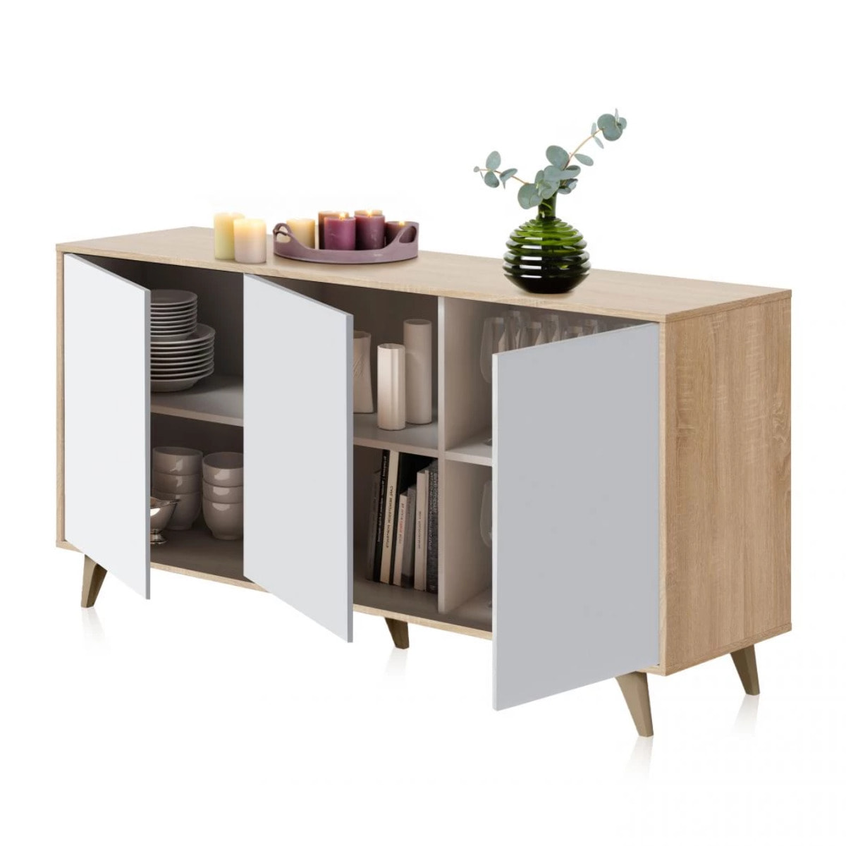 Aparador Lira Blanco Artik (Blanco Mate) - Roble Canadian