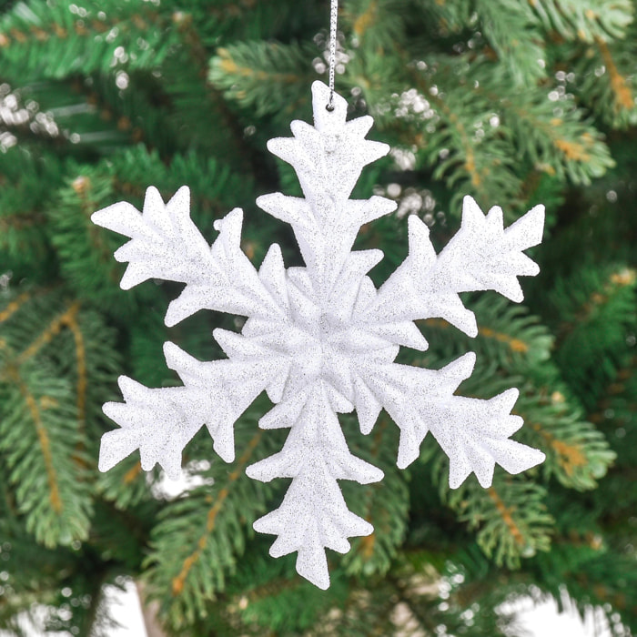 Fiocco Neve con Glitter - Pezzi 12 - Colore Bianco - 11x12,6Hx1cm - Bianchi Dino